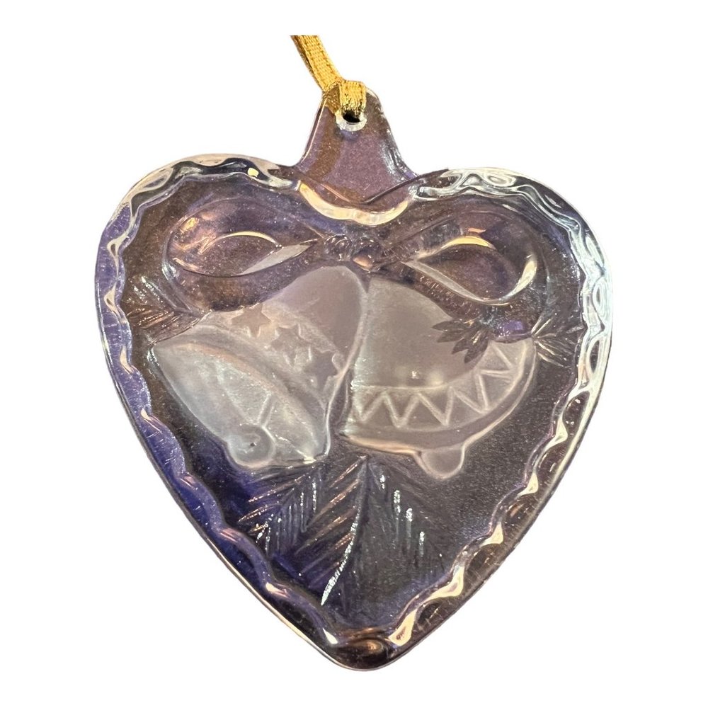 2 MIKASA Crystal Heart Shape Ornaments Relief Etched With Bells, Cardinal 3.5" - Picture 6 of 6